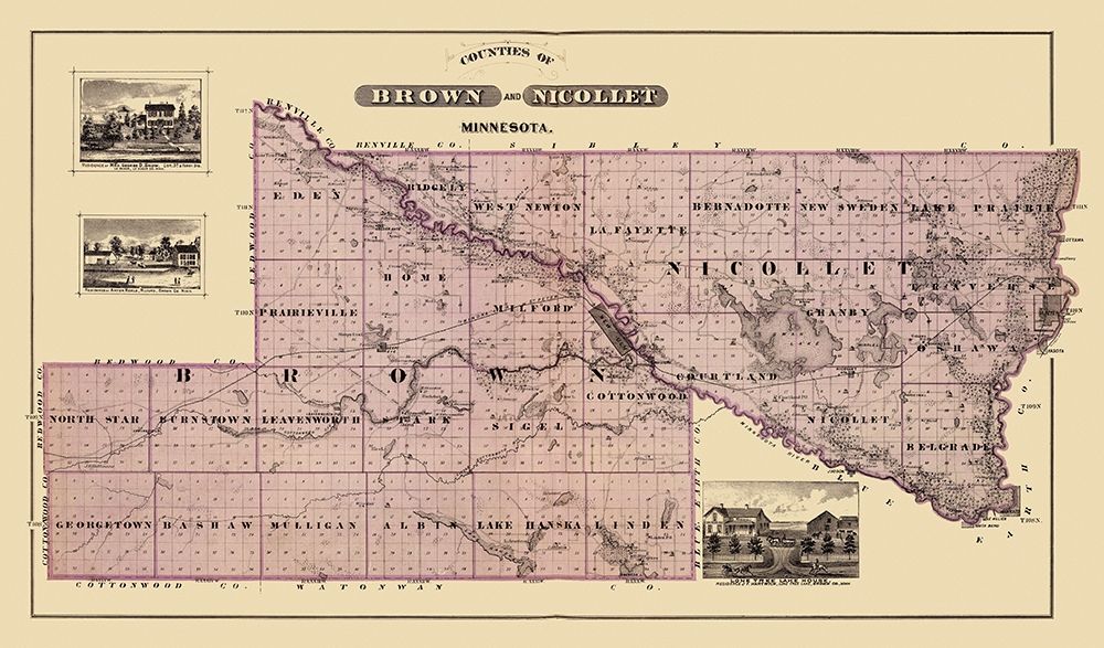 Brown  Nicollet Minnesota Landowner - Andreas 1874 art print by Andreas for $57.95 CAD