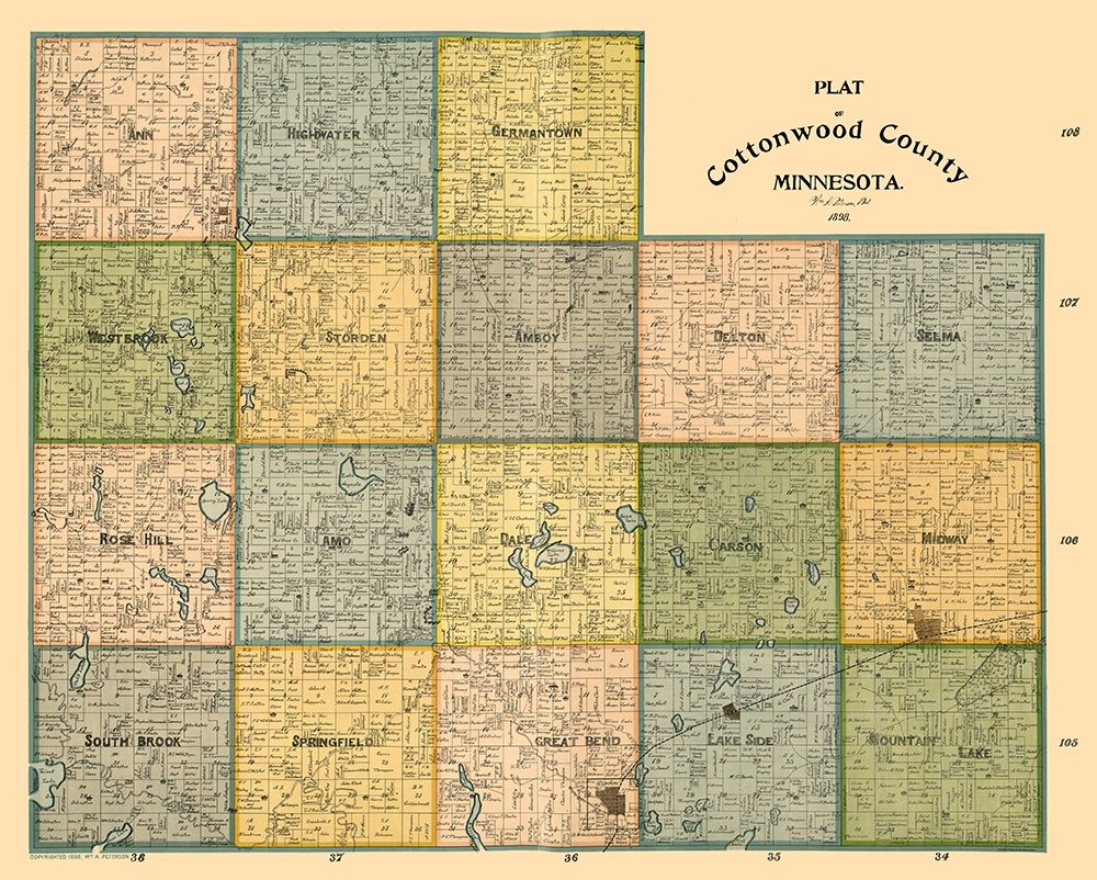 Cottonwood County Minnesota - Peterson 1898 art print by Peterson for $57.95 CAD