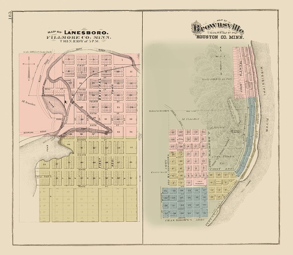 Lanesboro, Brownsville Minnesota - Andreas 1874 art print by Andreas for $57.95 CAD