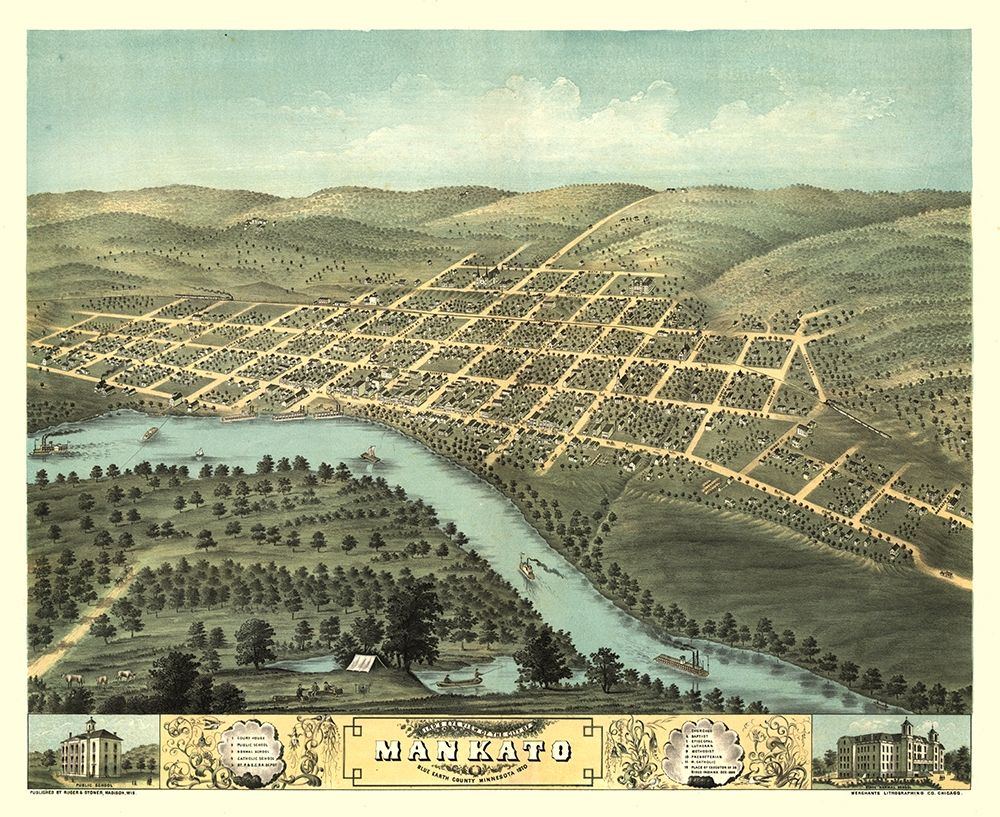 Mankato Minnesota - Stoner 1870 art print by Stoner for $57.95 CAD