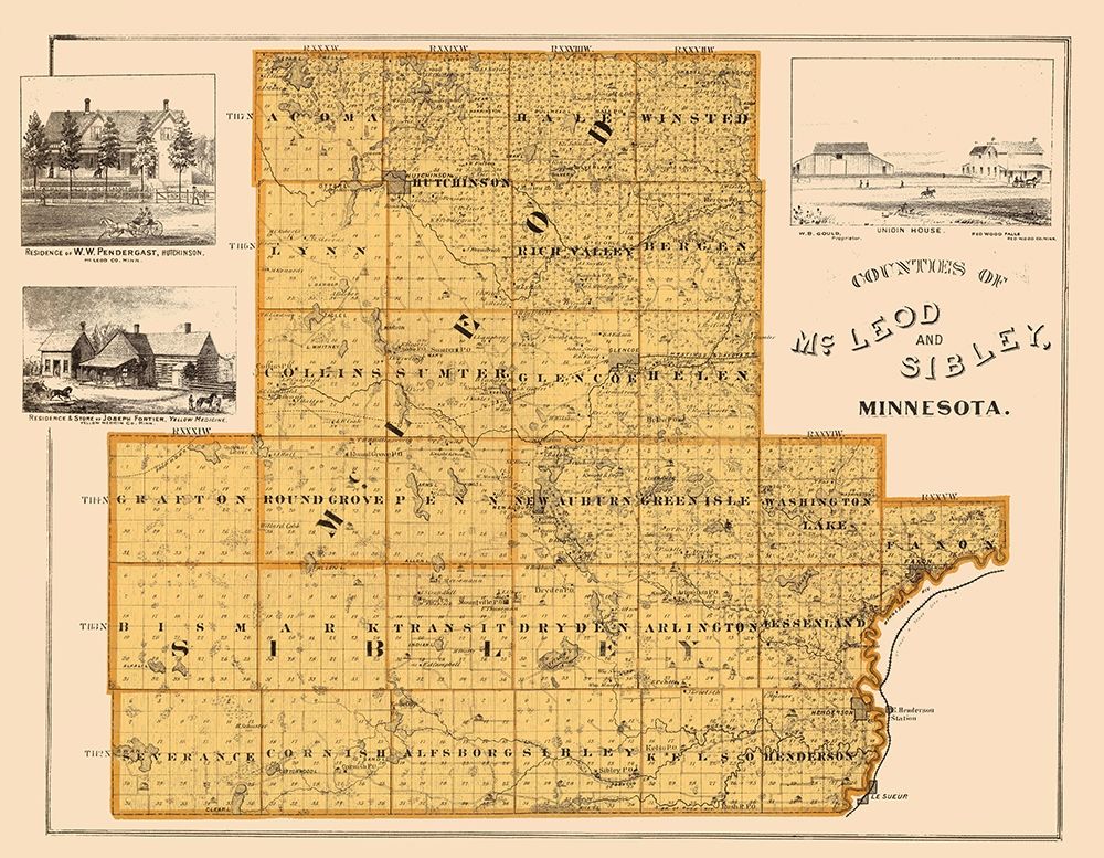 Mcleod  Sibley Minnesota Landowner - Andreas 1874 art print by Andreas for $57.95 CAD