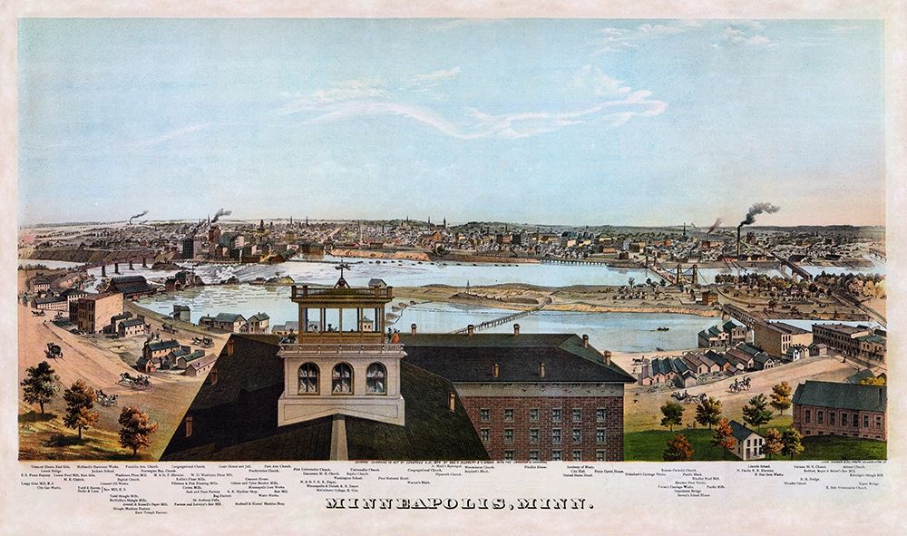 Minneapolis Minnesota - Shober 1874 art print by Shober for $57.95 CAD