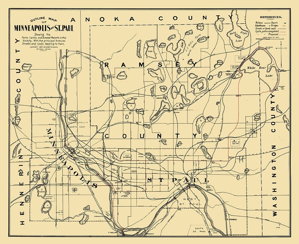 Minneapolis St Paul Minnesota - Blodgett 1897 art print by Blodget for $57.95 CAD