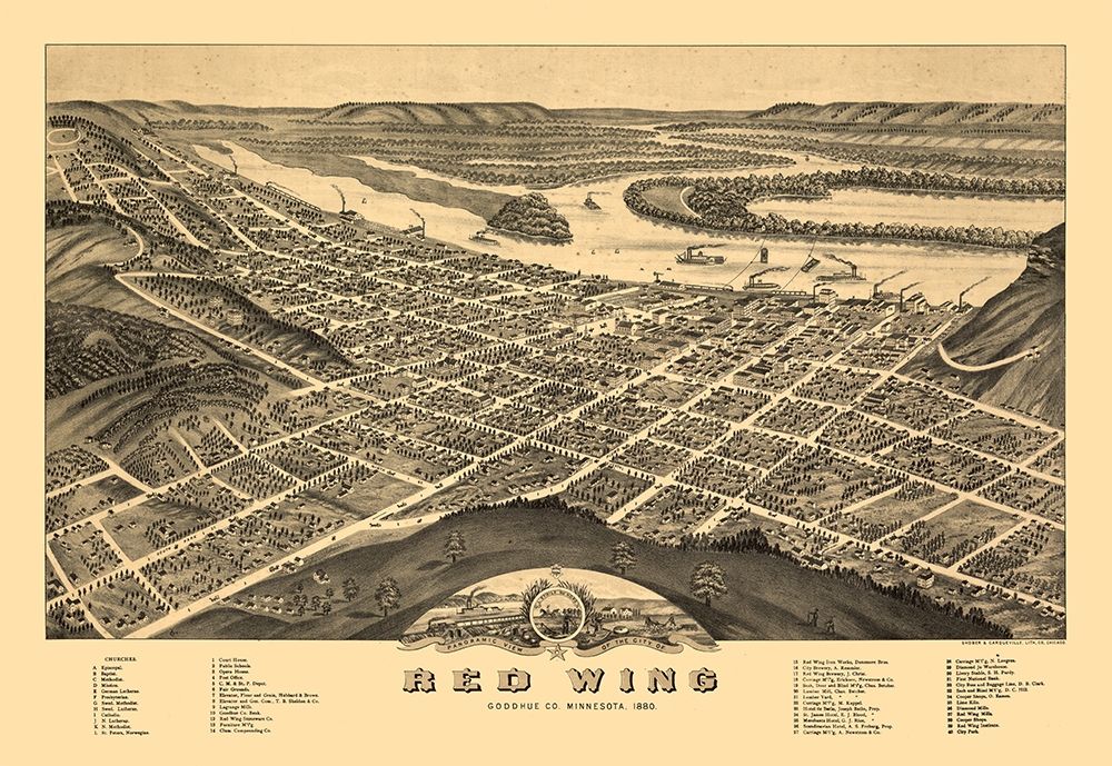 Red Wing Minnesota - Shober 1880 art print by Shober for $57.95 CAD