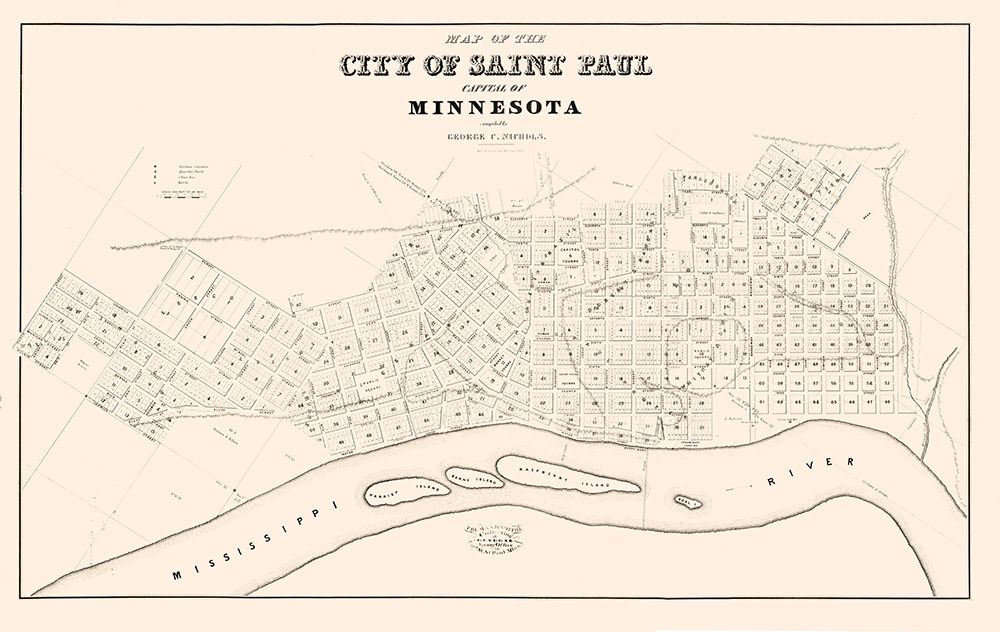 St Paul Minnesota - Nichols 1852 art print by Nichols for $57.95 CAD
