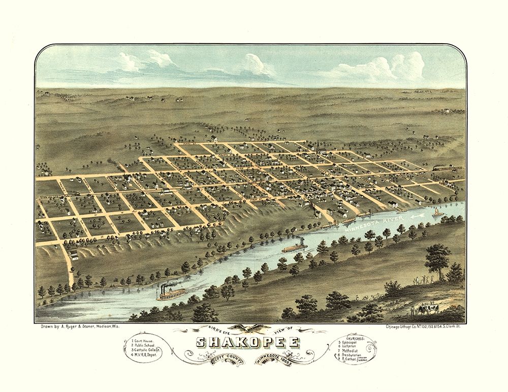 Shakopee Minnesota - Stoner 1869 art print by Stoner for $57.95 CAD