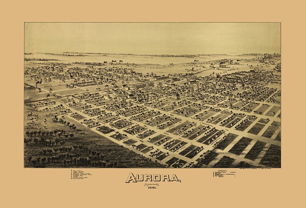 Aurora Missouri - Fowler 1891 art print by Fowler for $57.95 CAD