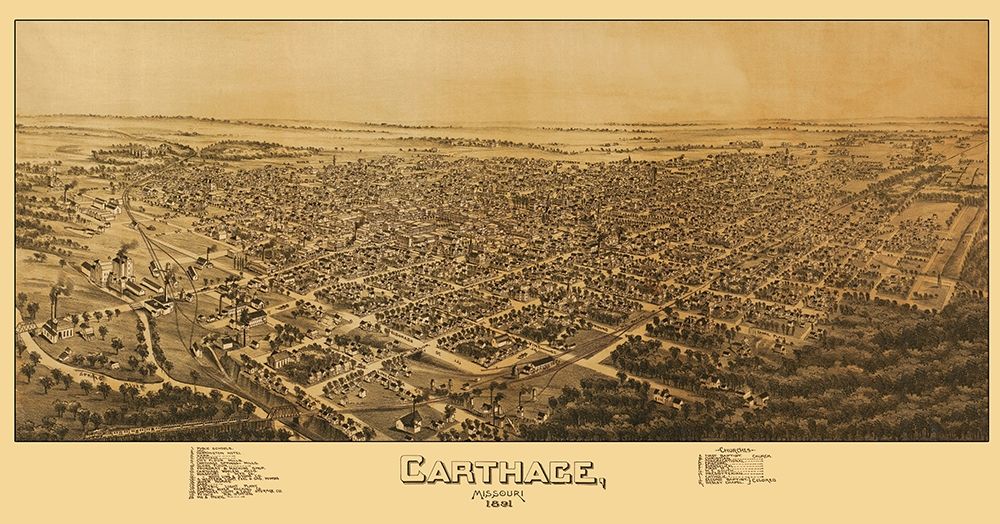 Carthage Missouri - Fowler 1891 art print by Fowler for $57.95 CAD