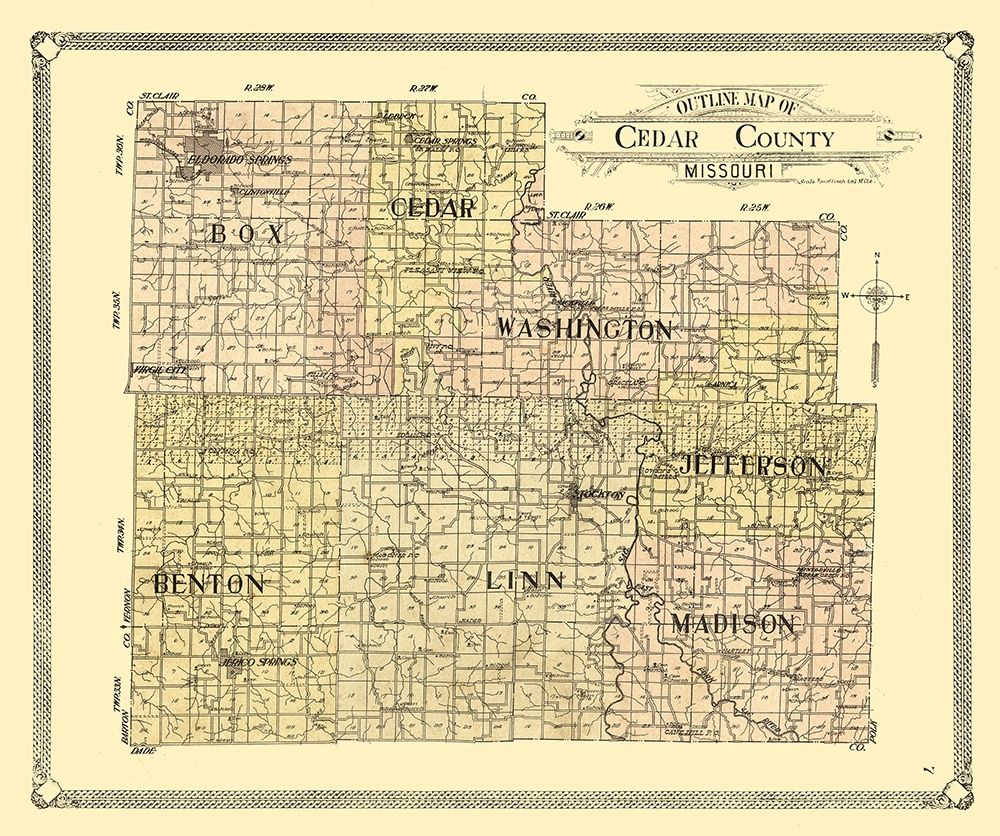 Cedar County Missouri -1908 art print by Unknown for $57.95 CAD