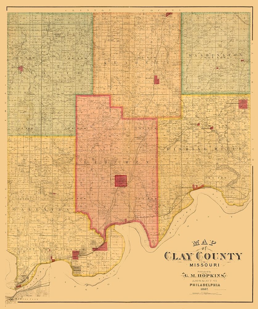Clay County Missouri - Hopkins 1887 art print by Hopkins for $57.95 CAD