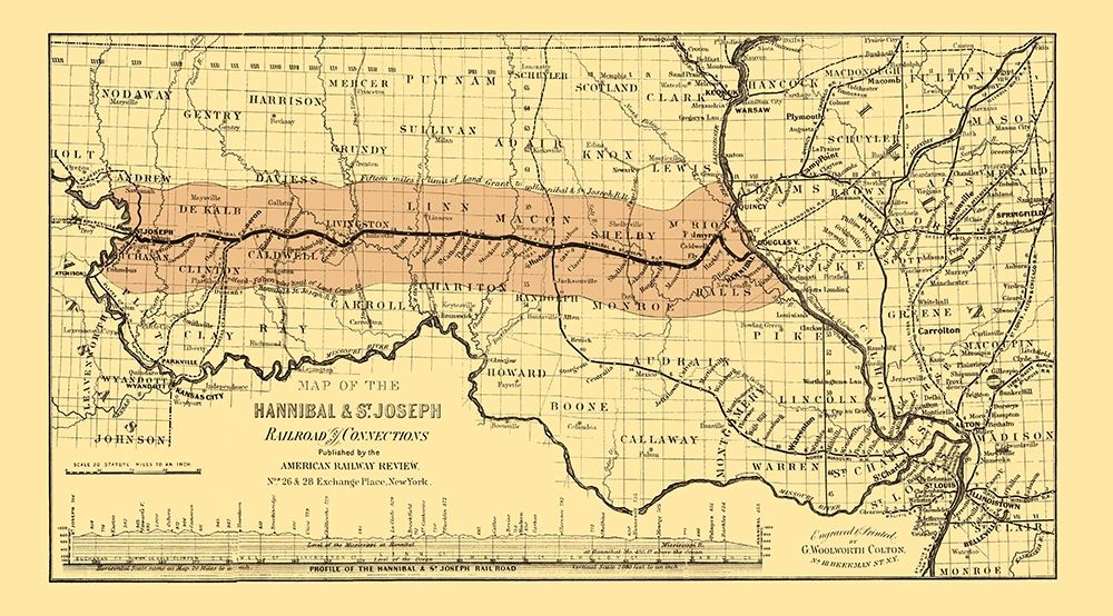 Hannibal and St Joseph Railroad - Colton 1860 art print by Colton for $57.95 CAD