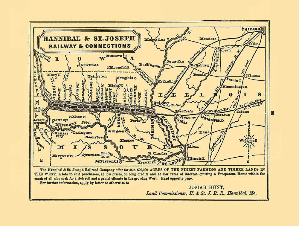 Hannibal and St Joseph Railroad - Hunt 1863 art print by Hunt for $57.95 CAD