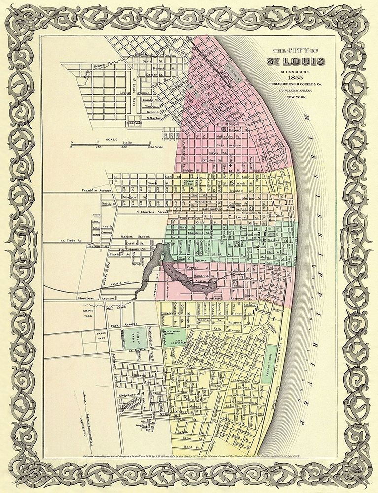 St. Louis Missouri - Colton 1855 art print by Colton for $57.95 CAD
