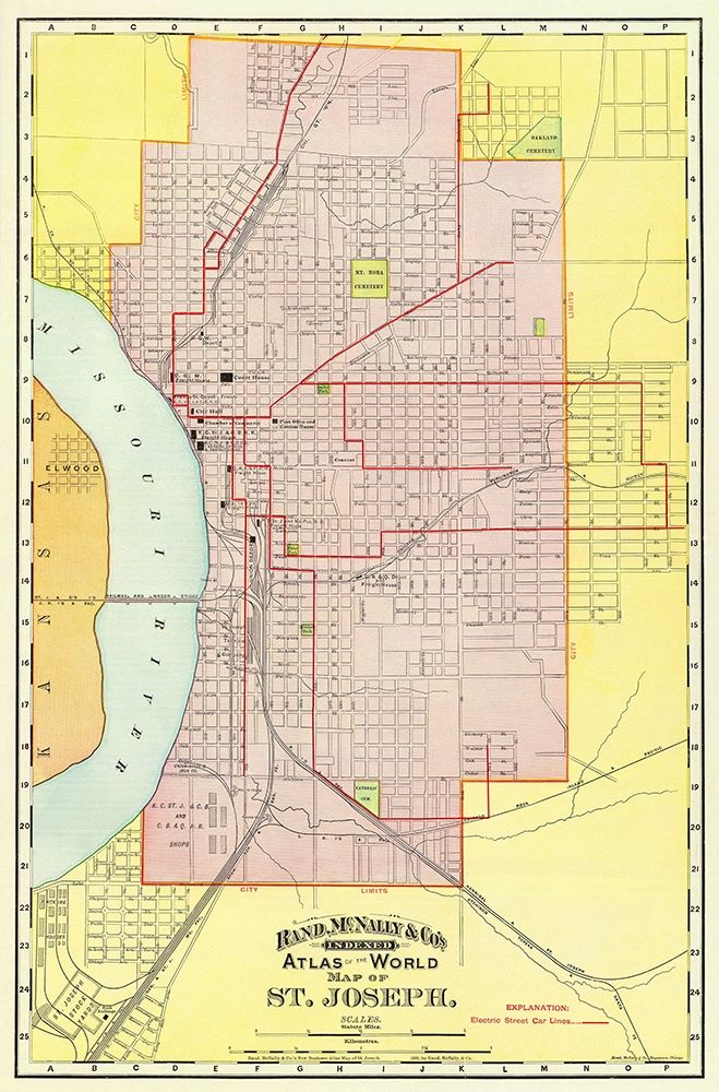 St. Joseph Missouri - Rand McNally 1892 art print by Rand McNally for $57.95 CAD