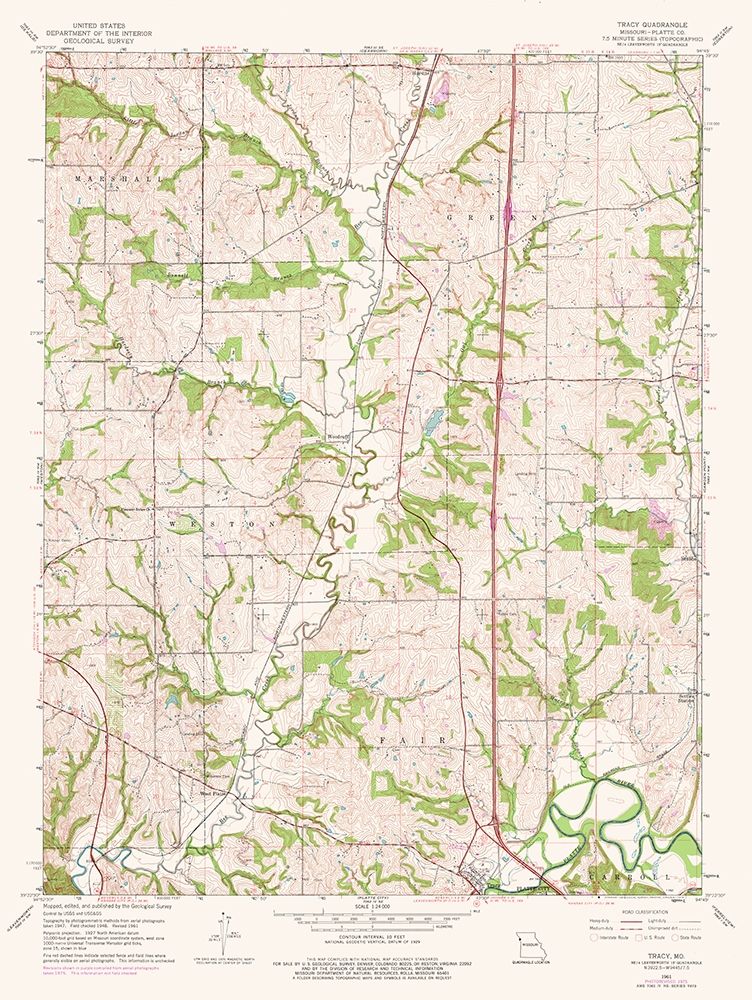 Tracy Missouri Quad - USGS 1961 art print by USGS for $57.95 CAD