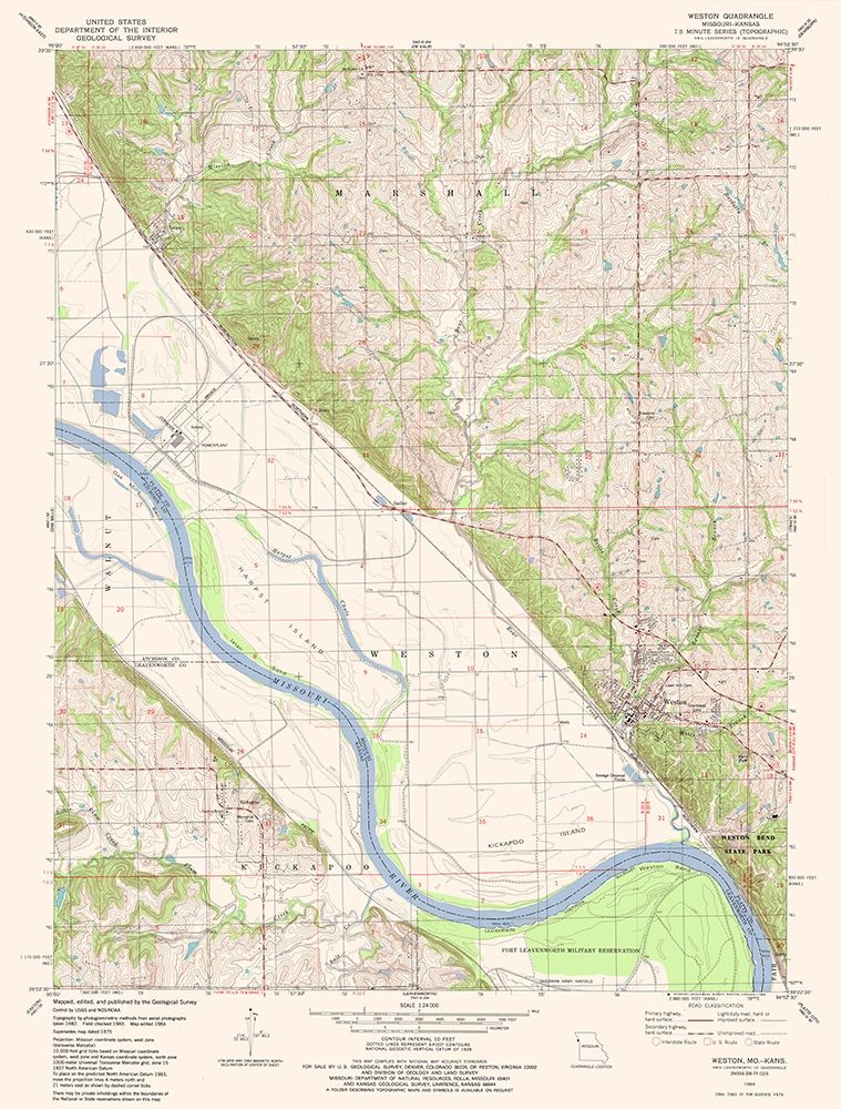 Weston Missouri Quad - USGS 1984 art print by USGS for $57.95 CAD