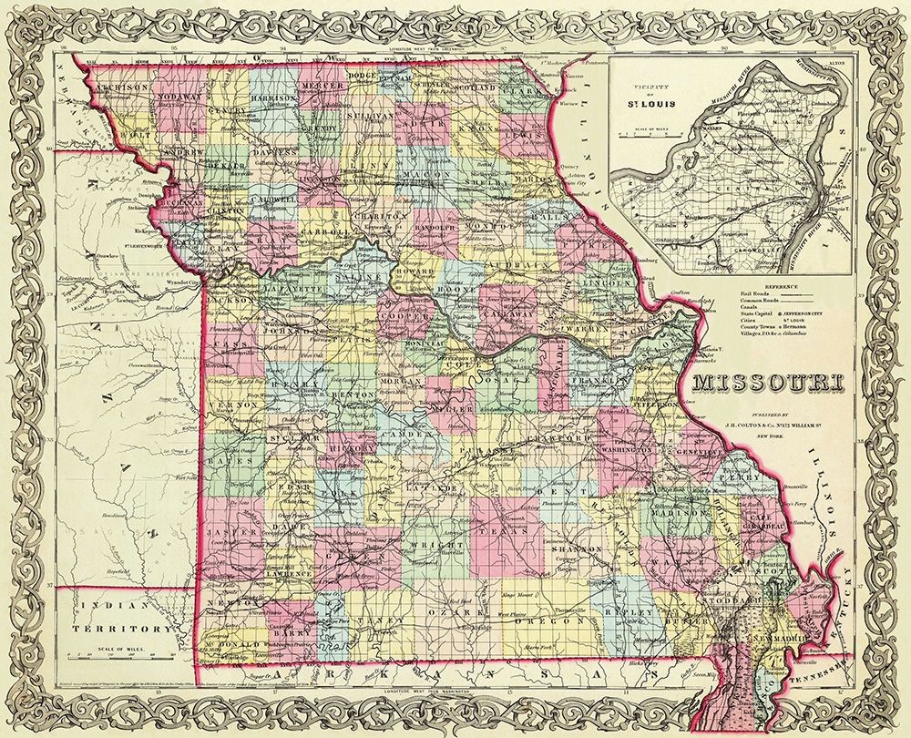 Missouri - Colton 1855 art print by Colton for $57.95 CAD