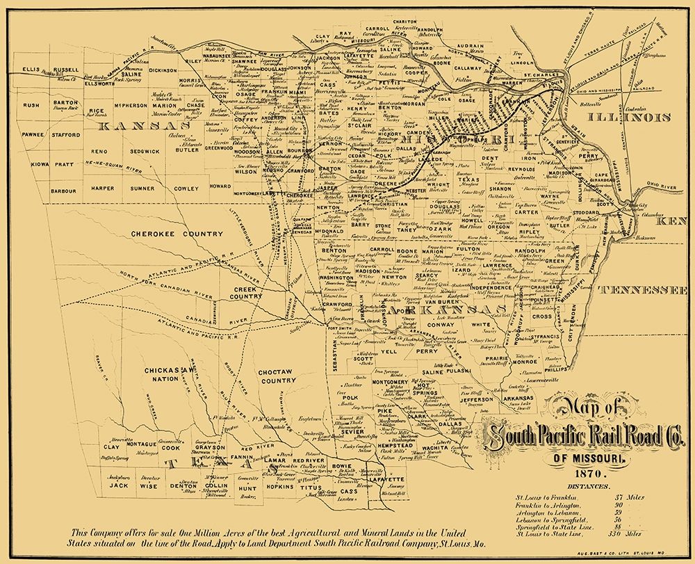 Missouri Southern Pacific Railroad Co - Gast 1870 art print by Gast for $57.95 CAD