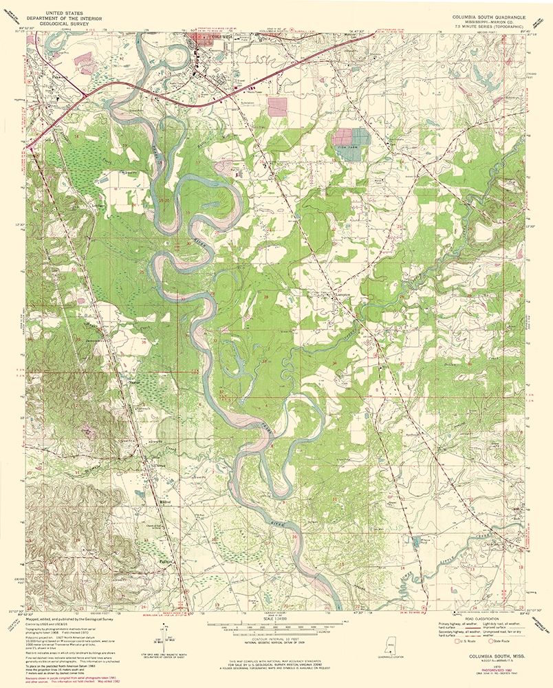 South Columbia Mississippi Quad - USGS 1970 art print by USGS for $57.95 CAD