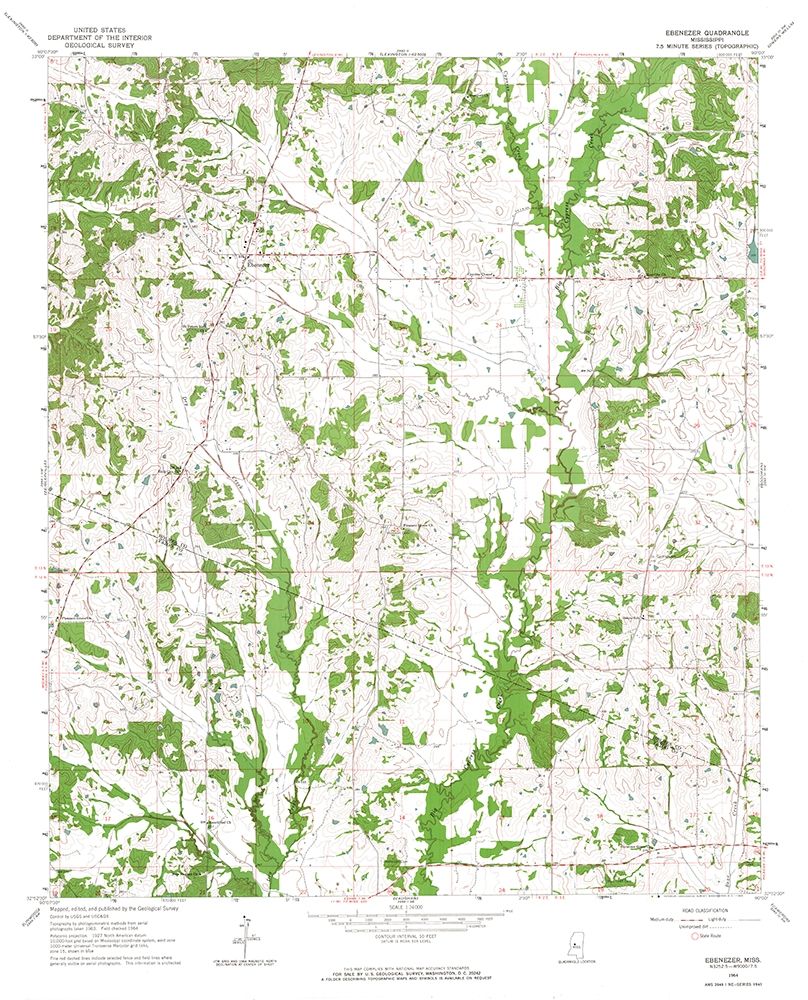 Ebenezer Mississippi Quad - USGS 1964 art print by USGS for $57.95 CAD