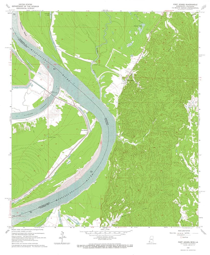 Fort Adams Mississippi Quad - USGS 1965 art print by USGS for $57.95 CAD