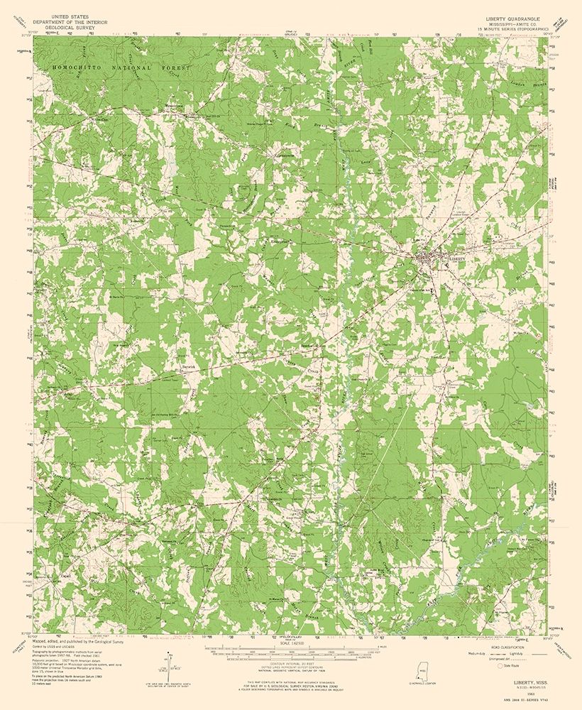 Liberty Mississippi Quad - USGS 1961 art print by USGS for $57.95 CAD