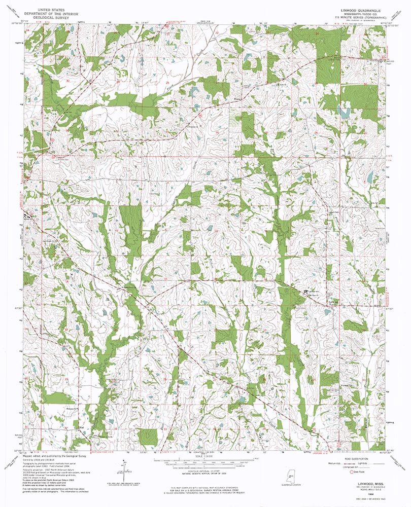 Linwood Mississippi Quad - USGS 1964 art print by USGS for $57.95 CAD