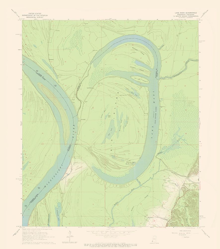 Lake Mary Mississsippi Quad - USGS 1965 art print by USGS for $57.95 CAD