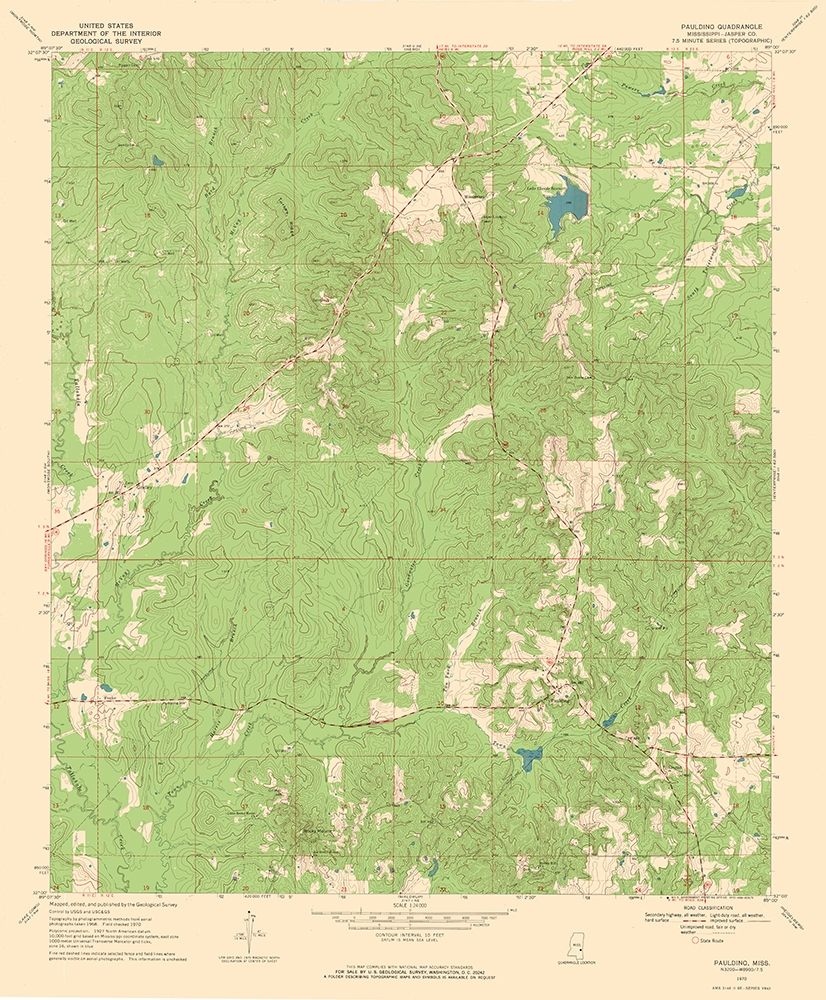 Paulding Mississippi Quad - USGS 1970 art print by USGS for $57.95 CAD