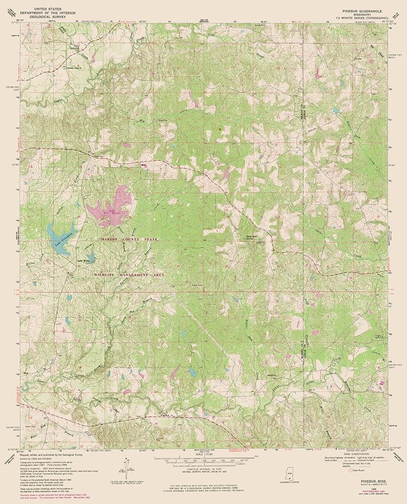 Pinebur Mississippi Quad - USGS 1969 art print by USGS for $57.95 CAD