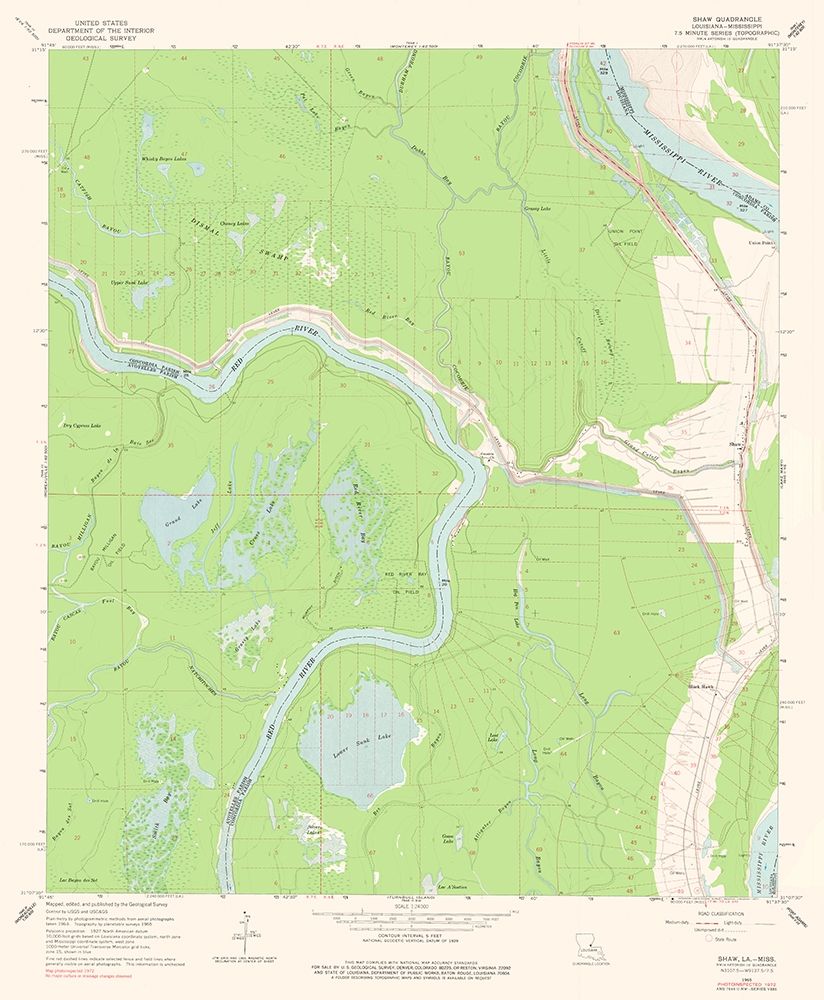 Shaw Mississippi Quad - USGS 1965 art print by USGS for $57.95 CAD