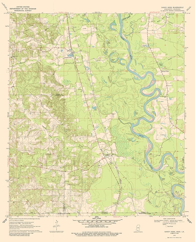 Sandy Hook Mississippi Quad - USGS 1970 art print by USGS for $57.95 CAD