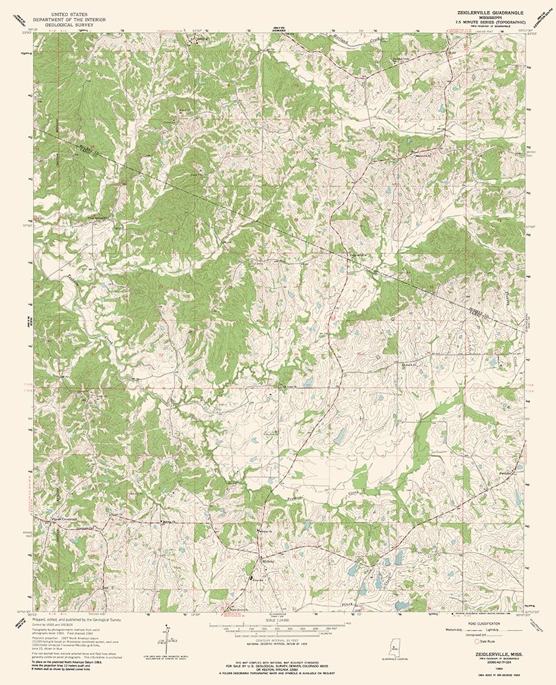 Zeiglerville Mississippi Quad - USGS 1964 art print by USGS for $57.95 CAD