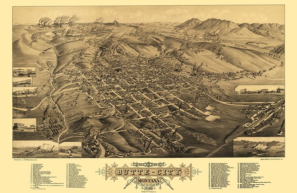 Butte Montana - Stoner 1884 art print by Stoner for $57.95 CAD