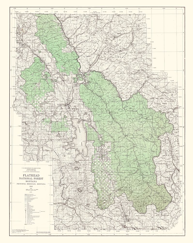 Flathead National Forest Montana - USGS 1948 art print by USGS for $57.95 CAD