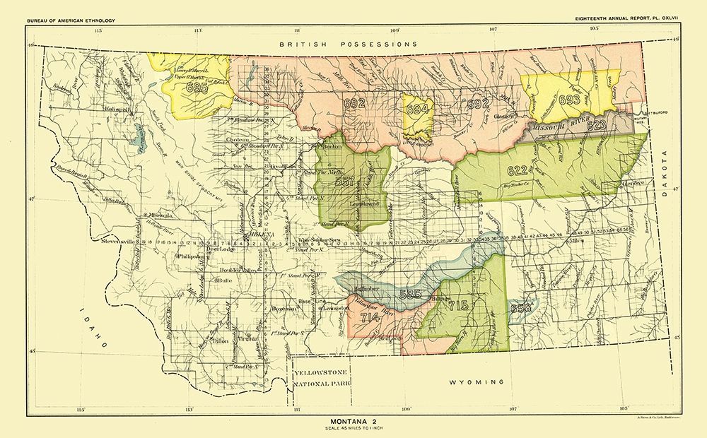 Montana - Yellowstone National Park - Hoen 1896 art print by Hoen for $57.95 CAD