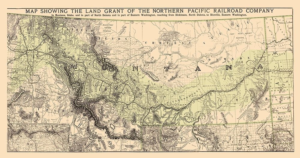 Montana Northern Pacific RR Land Grant - 1890 art print by Rand McNally for $57.95 CAD
