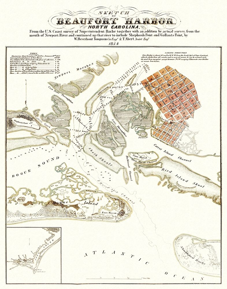 Beaufort Harbor  North Carolina - Tompson 1854 art print by Tompson for $57.95 CAD