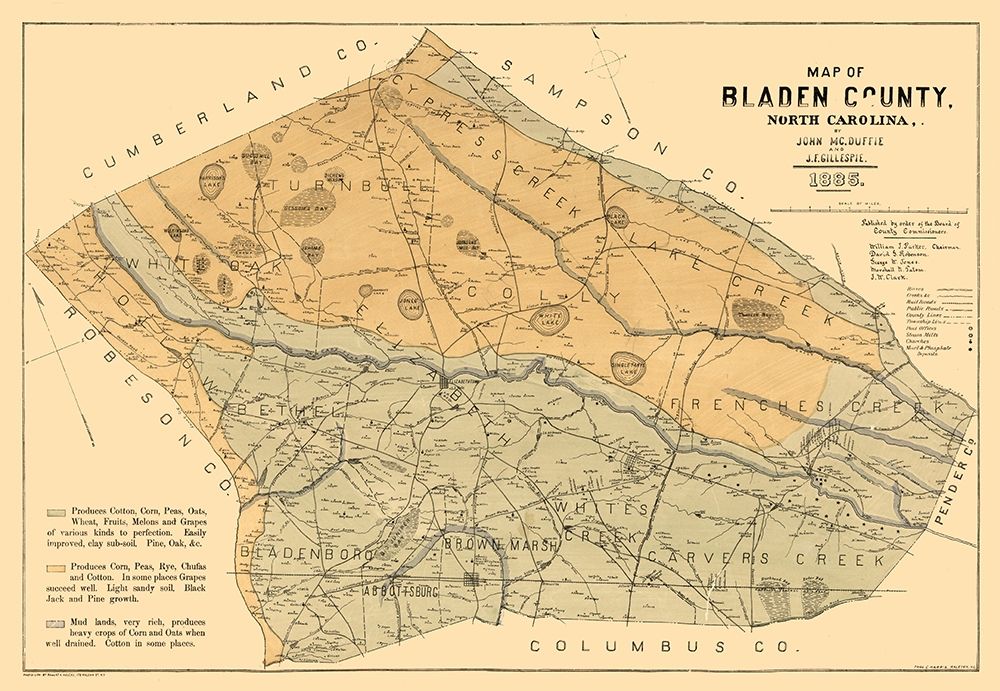 Bladen County North Carolina - Mc Duffie 1885 art print by Mc Duffie for $57.95 CAD