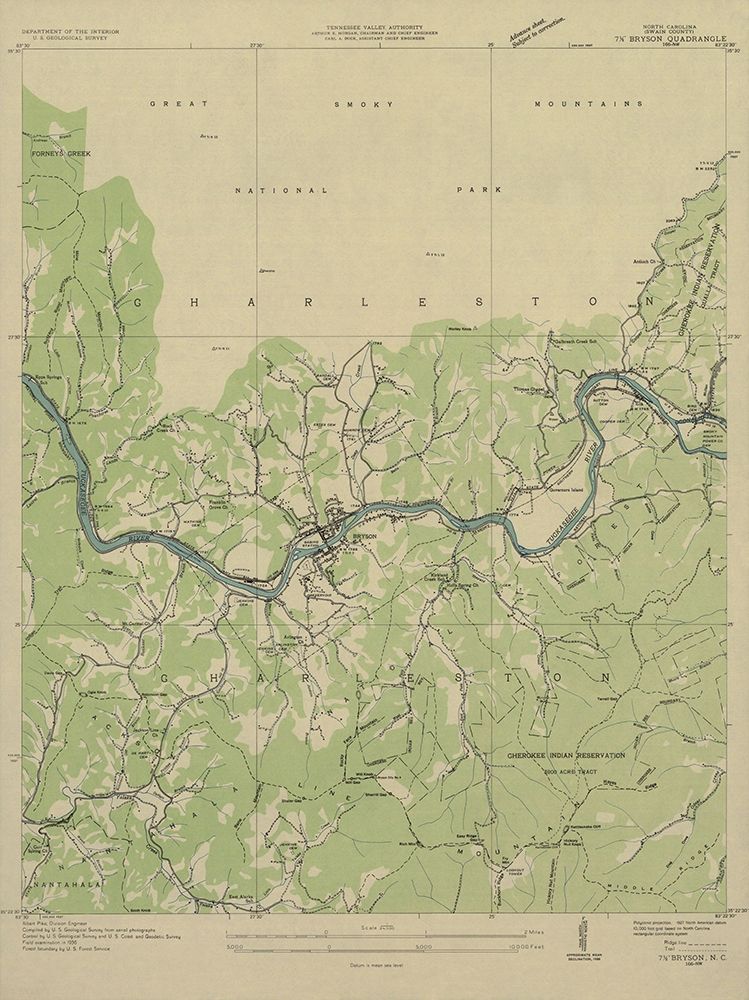 Bryson North Carolina Quad - USGS 1936 art print by USGS for $57.95 CAD