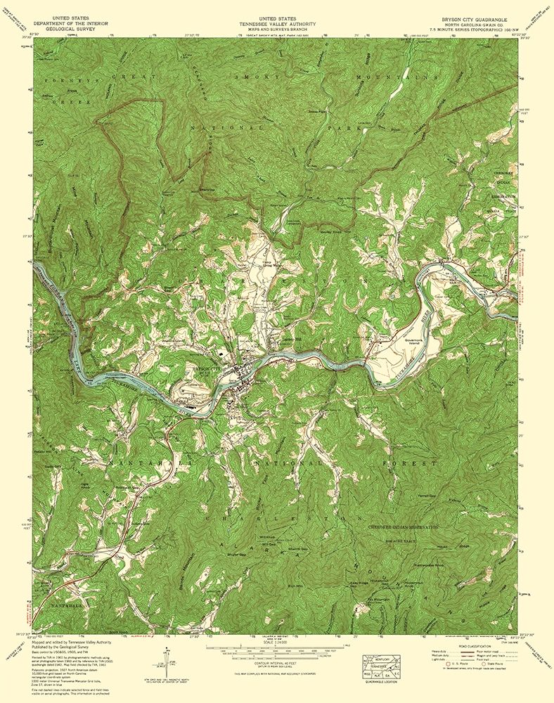 Bryson City North Carolina Quad - USGS 1935 art print by USGS for $57.95 CAD