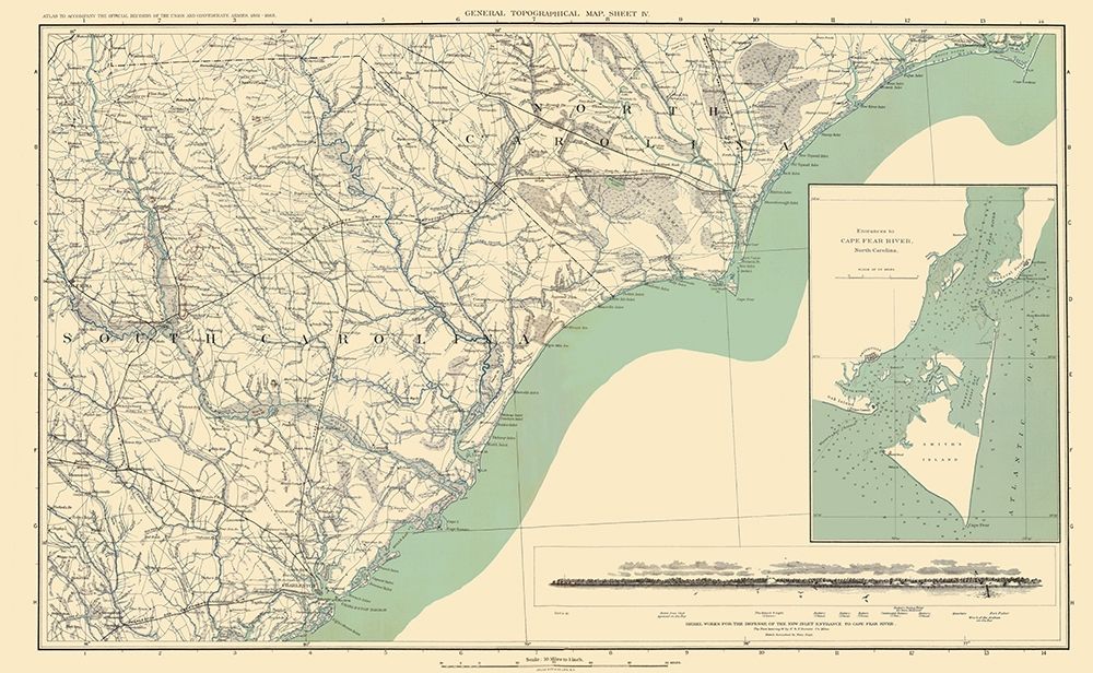 Entrance to Cape Fear River Topographical art print by Bien for $57.95 CAD