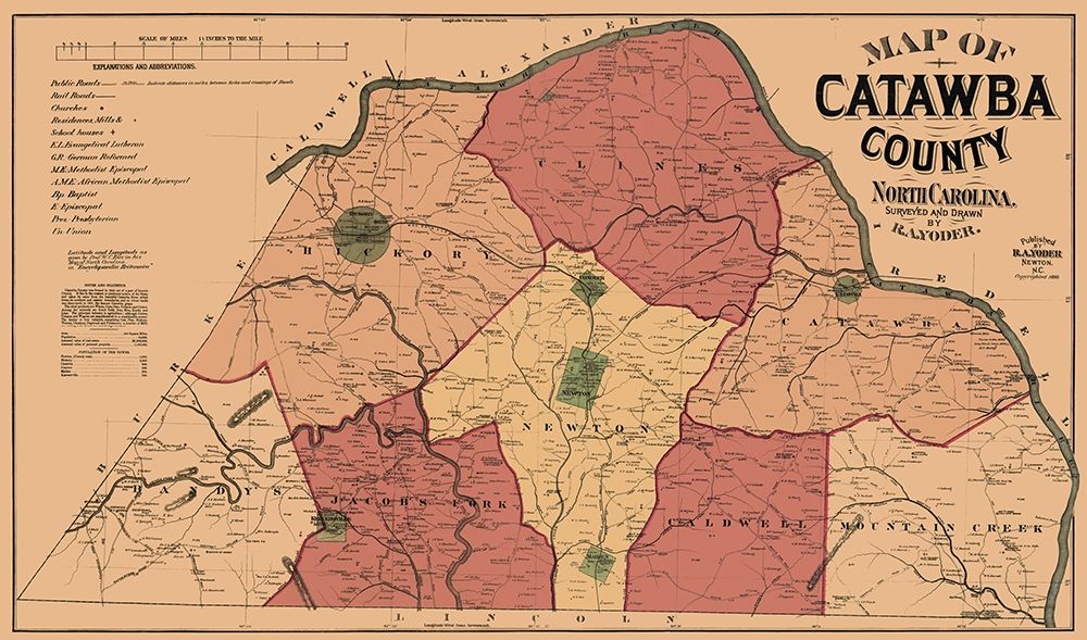 Catawba North Carolina - Yoder 1886 art print by Yoder for $57.95 CAD