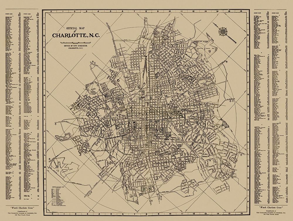 Charlotte, Street Guide North Carolina - 1935 art print by City Engineer for $57.95 CAD