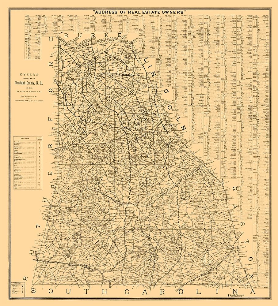 Cleveland County North Carolina - Kyzer 1886 art print by Kyzer for $57.95 CAD