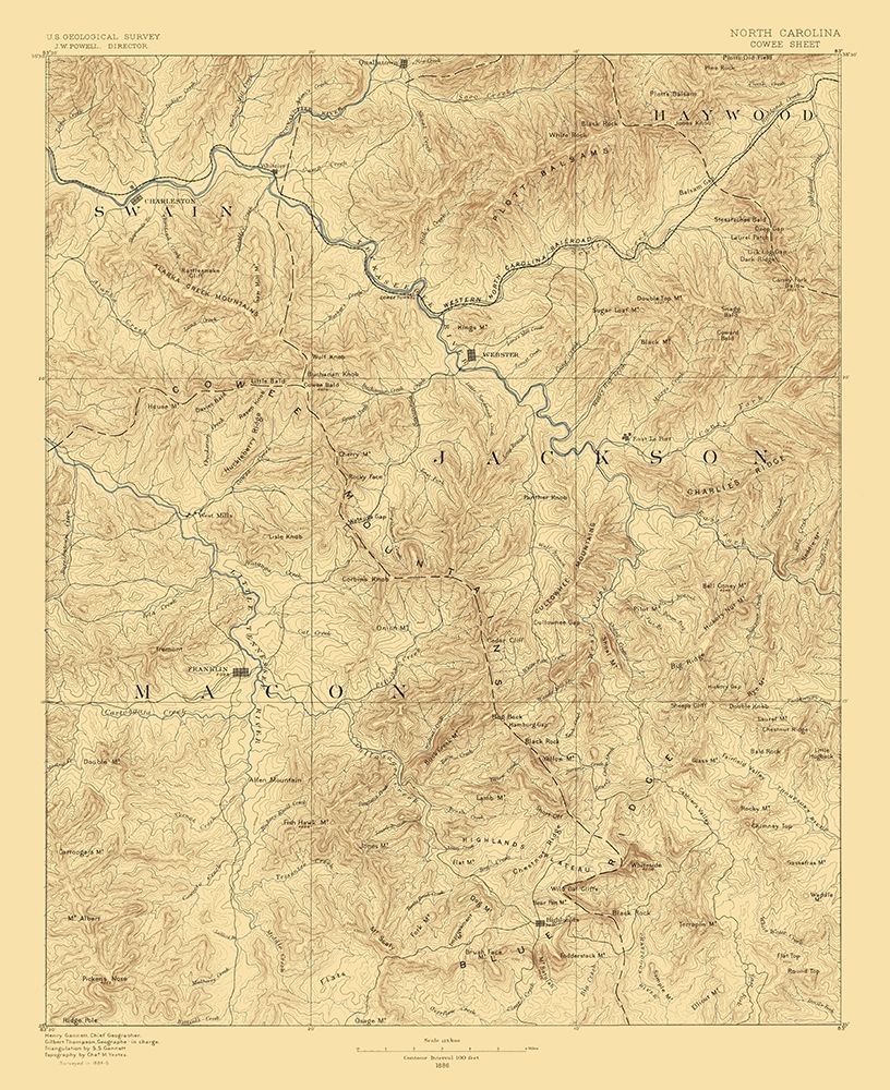 Cowee North Carolina Sheet - USGS 1886 art print by USGS for $57.95 CAD