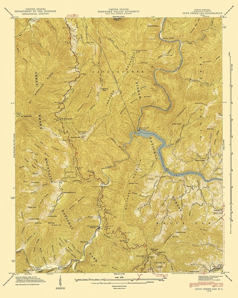 Cove Creek Gap North Carolina Quad - USGS 1935 art print by USGS for $57.95 CAD