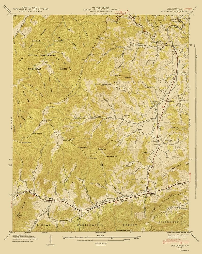Dellwood North Carolina Quad - USGS 1935 art print by USGS for $57.95 CAD