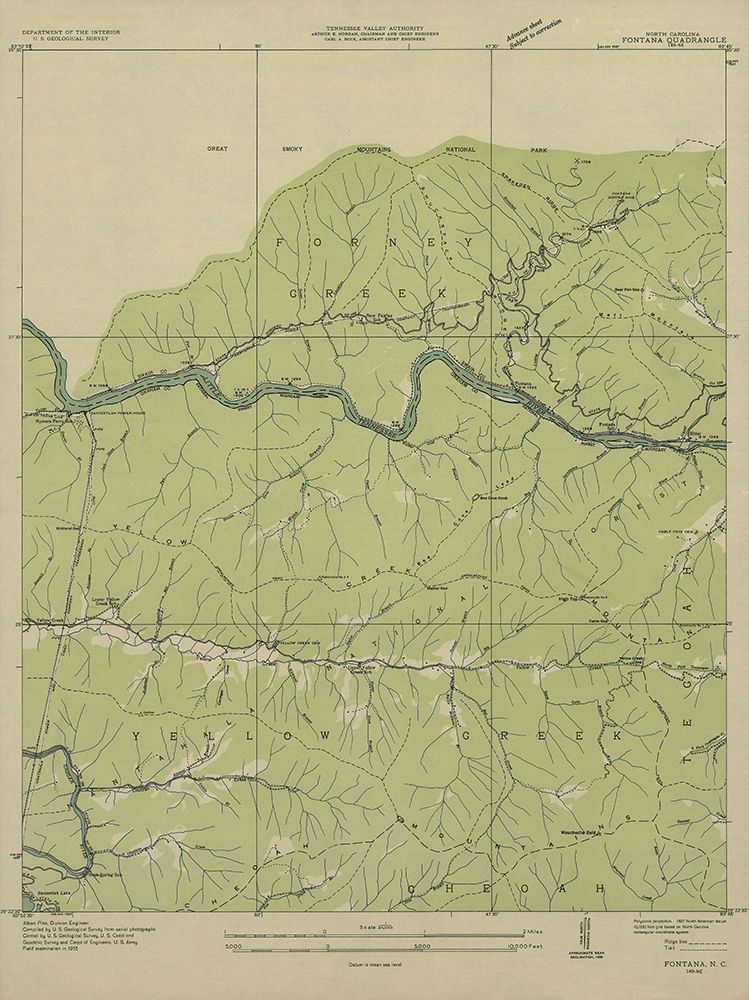 Fontana North Carolina Quad - USGS 1935 art print by USGS for $57.95 CAD