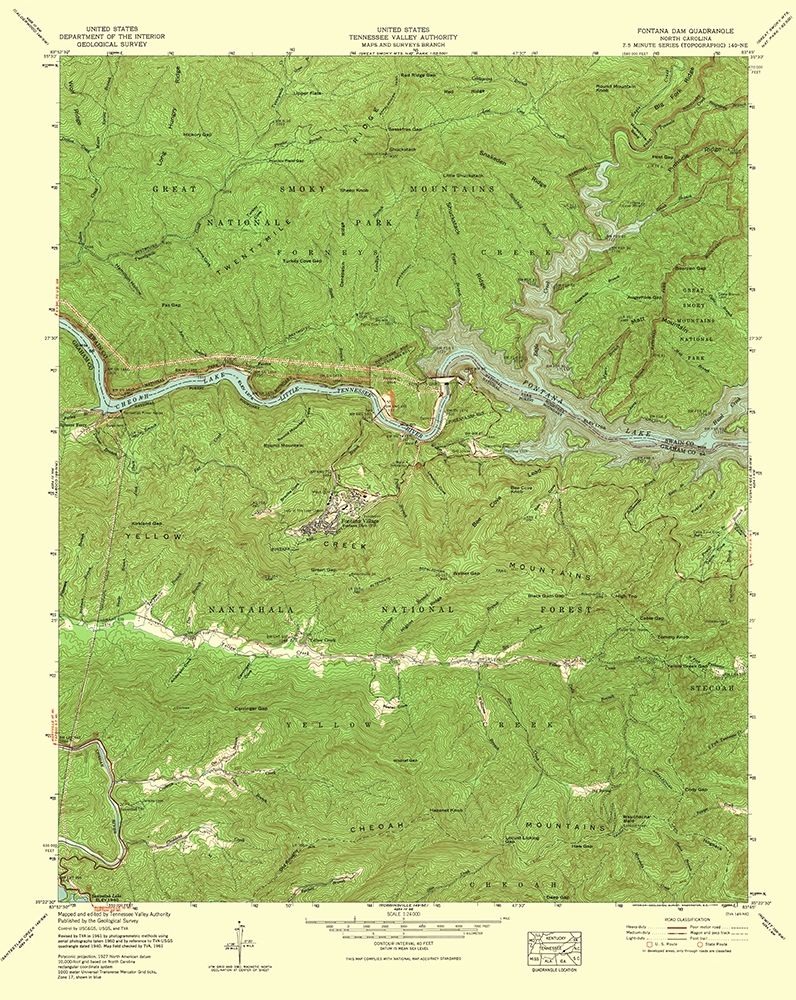 Fontana Dam North Carolina Quad - USGS 1935 art print by USGS for $57.95 CAD